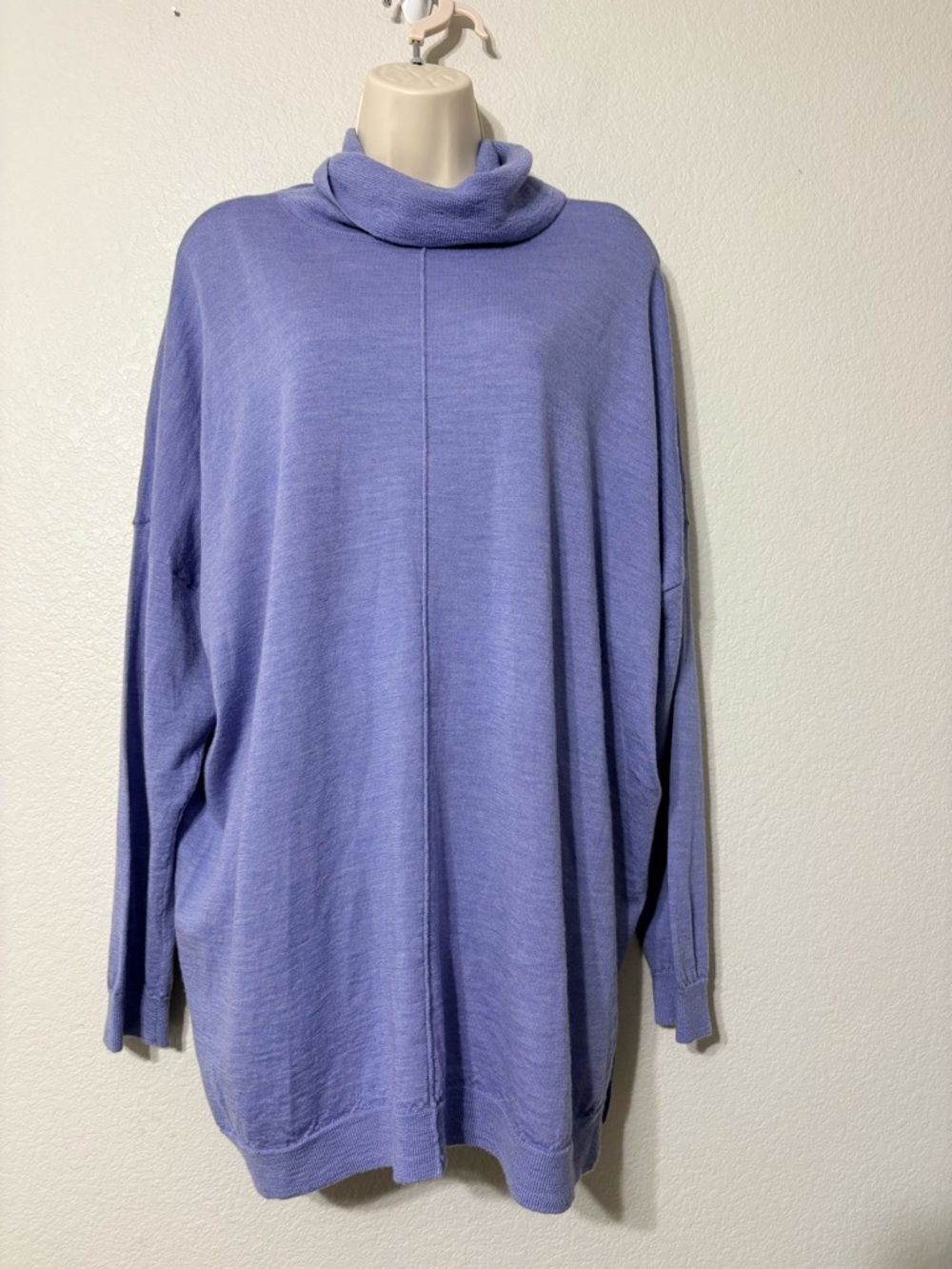 Eileen Fisher Merino Wool Drop Shoulder Relaxed Lavender Cowl Turtleneck Sweater